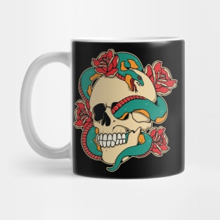 skull with snake and rose illustration Mug